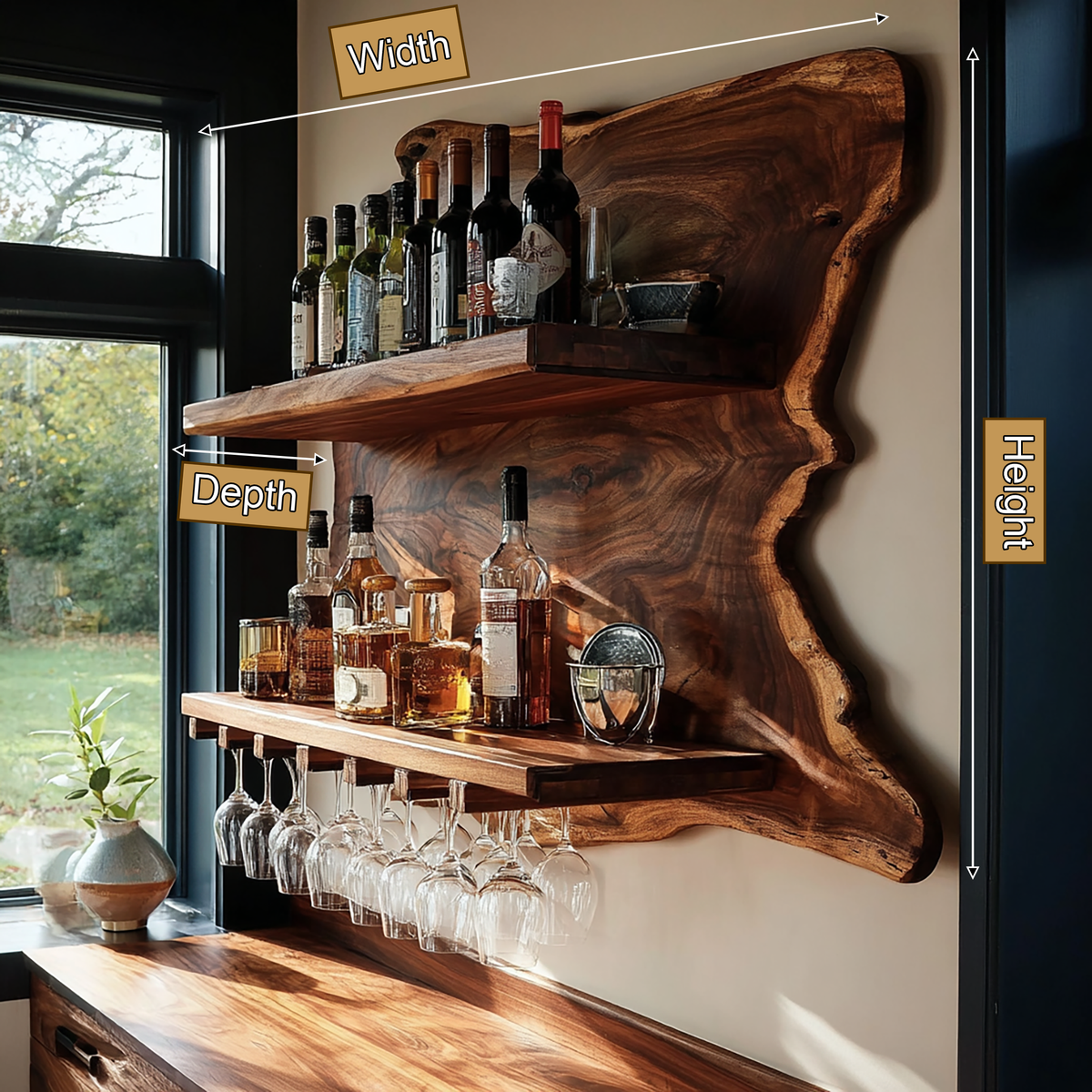 Thornmere Live Edge Handcrafted Floating Wine Shelf