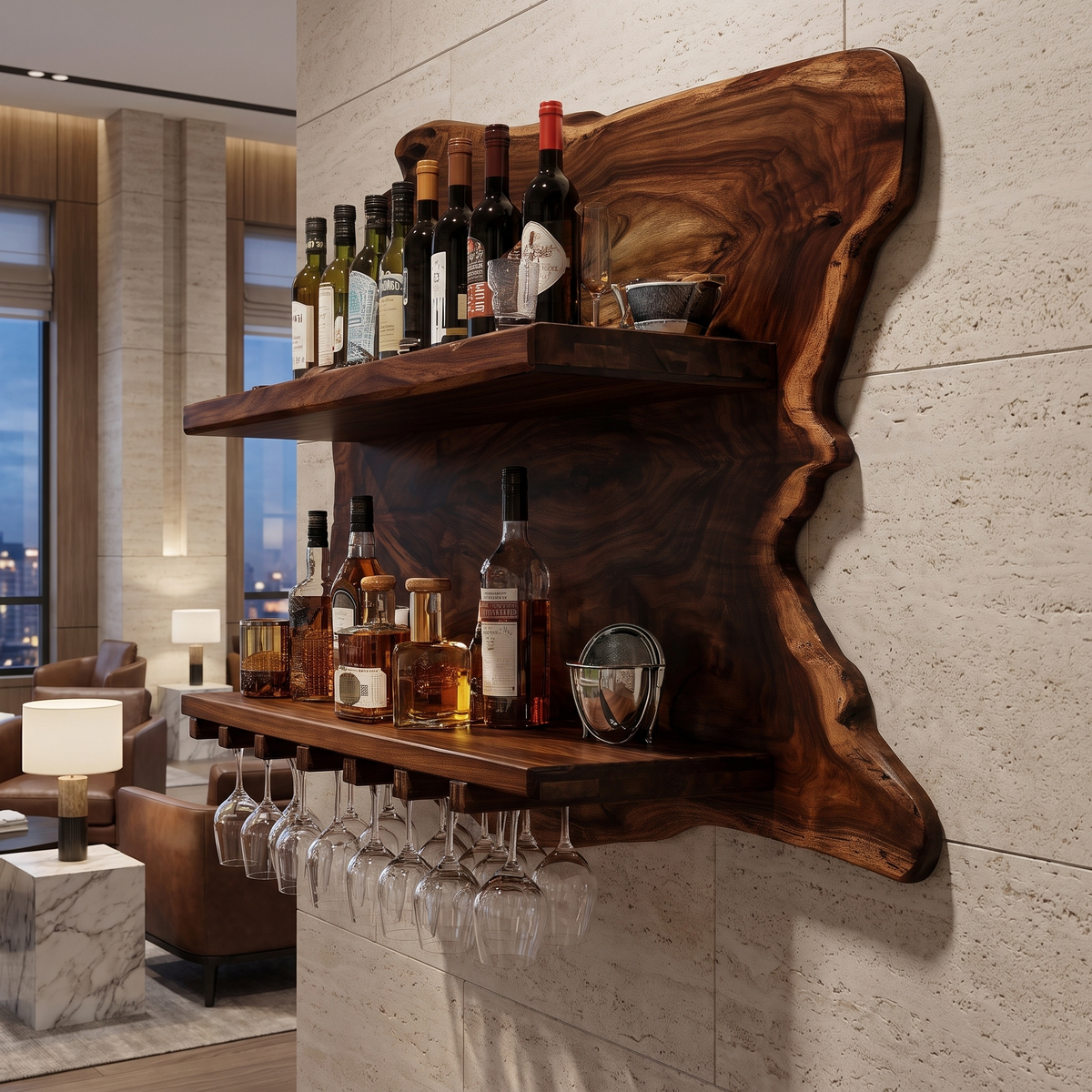 Thornmere Live Edge Handcrafted Floating Wine Shelf